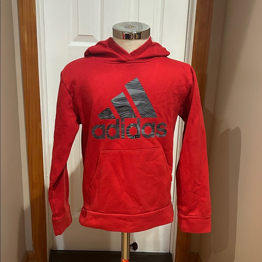 adidas Red Hoodie with Dark Logo Graphic